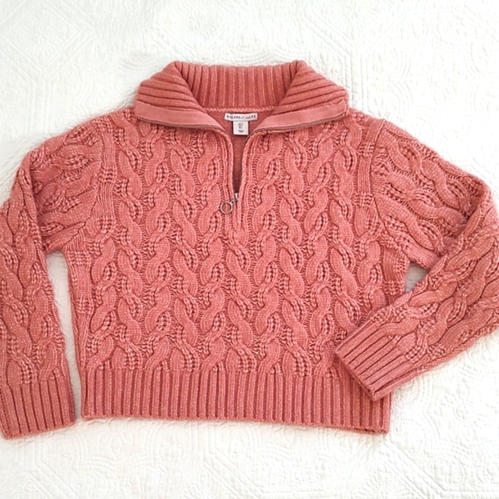 Sincerely Jules Soft Cable Knit 1/4 Zip Front Mock Neck Sweater/ Size L (NWT)